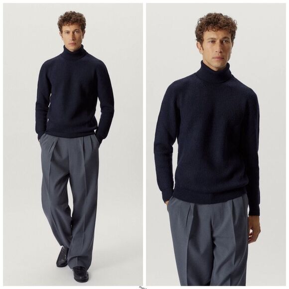 Wilke Rodriguez Vintage Navy Blue Ribbed Merino Wool Turtleneck Sweater - Picture 1 of 8